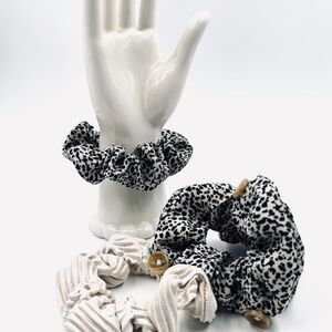 Scrunchies - Black and Cream Handmade Scrunchies - Polka Dot Scrunchie